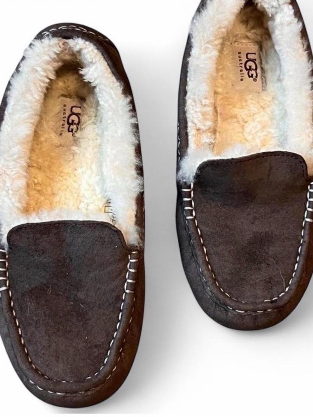 UGG women’s  Brown Shearling-Lined Moccasin Slippers